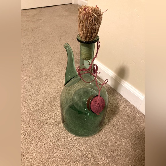 Kitchen Italian Green Glass Wine Decanter Jug Ice Chamber Straw